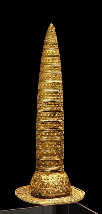 The Berlin Gold Hat is the best preserved specimen among the four known conical Golden hats known from Bronze Age Europe so far. (Source: Wikipedia)