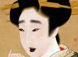 An Edo period painting showing a woman with teeth stained black by the practice of Ohaguro.