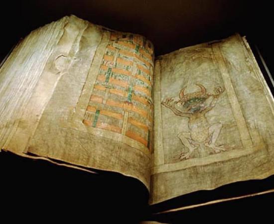 Codex Gigas, open to pages that show the Devil and the Heavenly City.
