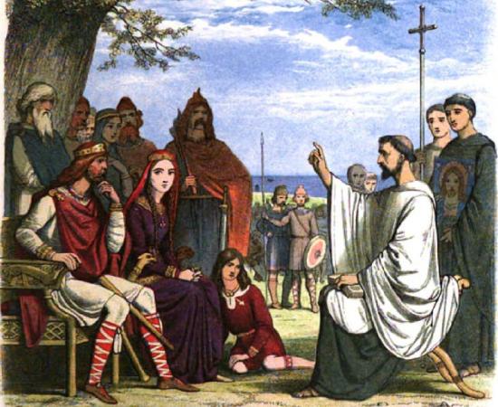 St Augustine of Canterbury preaches to Aethelberht of Kent during Christianization of Anglo-Saxon England 	Photo source: James William Edmund Doyle / Public domain	