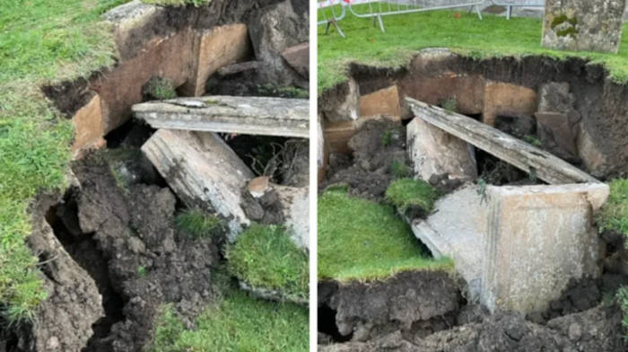 The collapsed tomb.