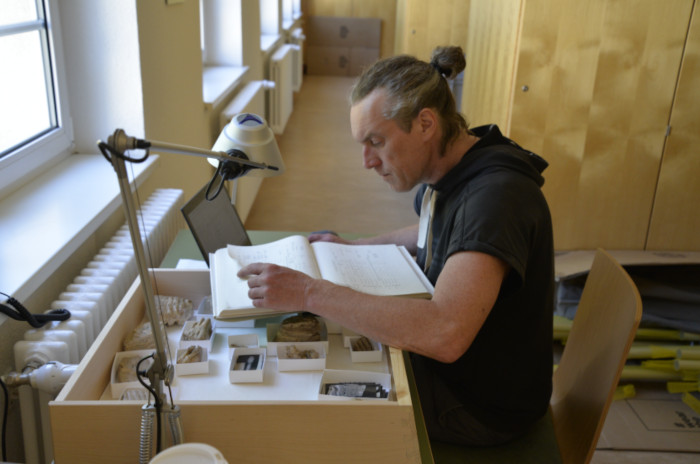 Dr. Lutz Kindler documenting fragments of Palaeoloxodon antiquus teeth discovered in Taubach