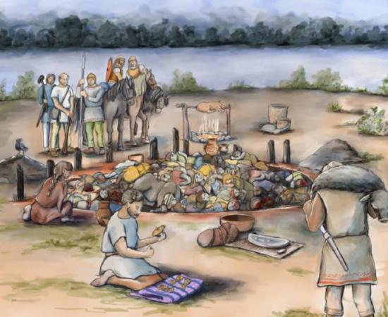 Artistic reconstruction of the burial event at Gomolava.