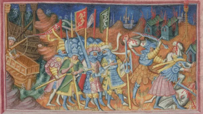 A medieval depiction of Ivar and his brother Ubba in England