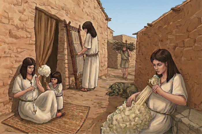 Recreation of an area dedicated to textile work based on the findings at Cabezo Redondo.
