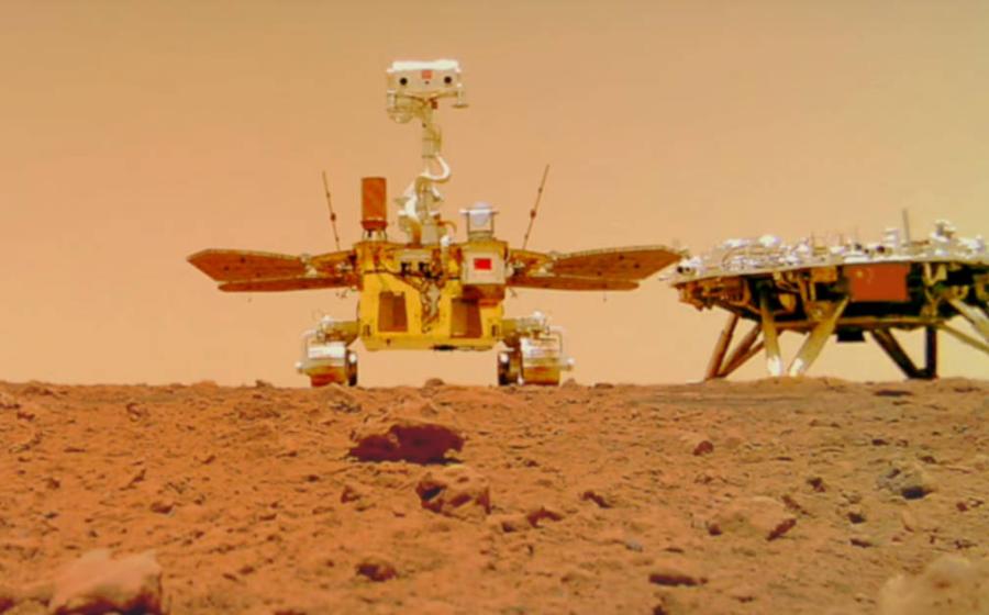 China’s Martian rover Zhurong with its orbital lander, Tianwan-1, on Mars. 