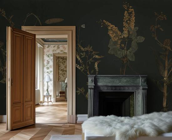  Nature-themed mural adorning a bedroom wall.