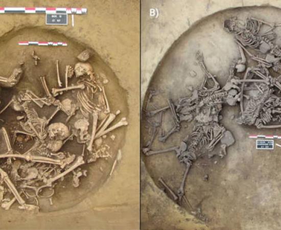 Overhead views of pits 157 (Bergheim) and 124 (Achenheim), Alsace, France, showing “violence-related human mass deposits.” 