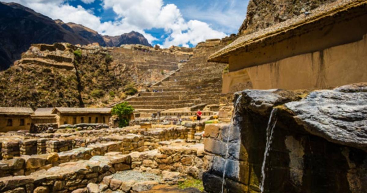 Ollantaytambo aerial view, sacred valley in the Andes, Peru