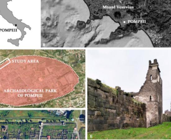 Maps of the site location and wall under study at Pompeii.