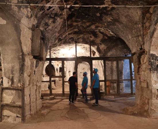 Restoration works at the Aya Maryeros Underground Monastery in Derinkuyu, Cappadocia, Turkey