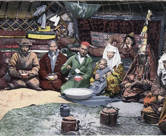 Inside a Kazakh yurt, photo 1911-14.