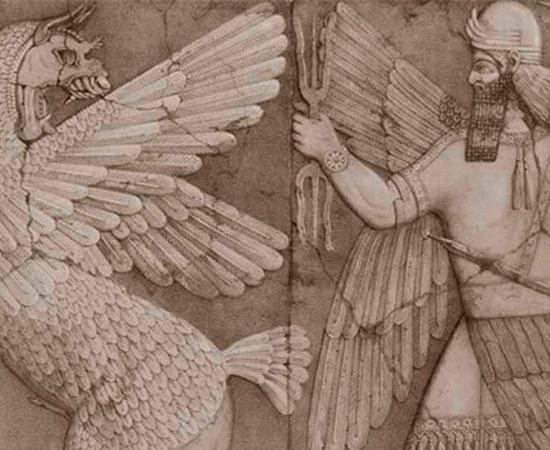 Sumerian chaos monster and sun god. Source: Public Domain