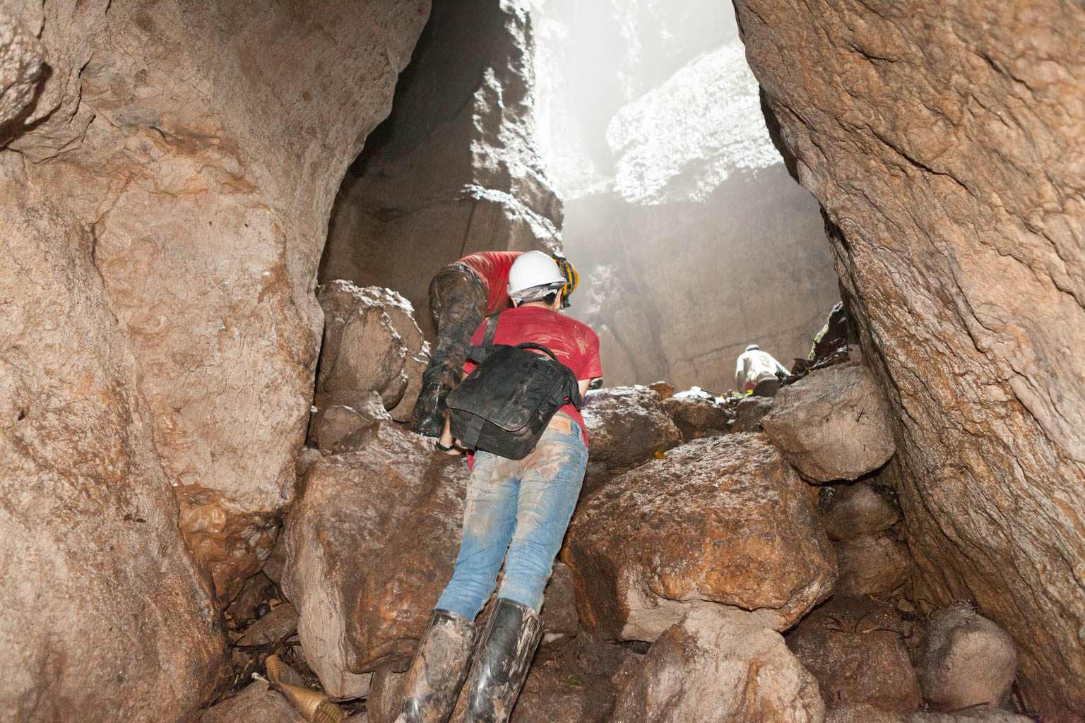 Towards the exits of one of Tayos caves