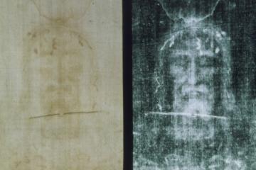 Positive and negative image of part of the Shroud of Turin.