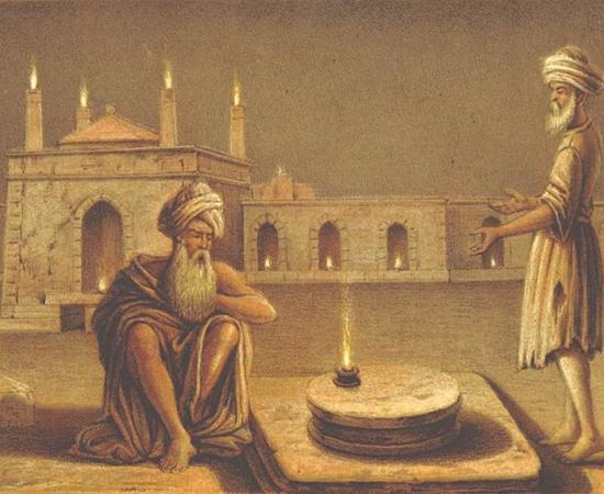 The fire temple of Baku, c. 1860. Hindus, Sikhs, and Zoroastrians have worshipped here. Source: Public domain